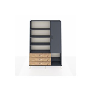 Arges Dolap 9 Raflı 3 Çekmeceli Tek Kapaklı  132x30x195 Antrasit-antrasit/çam