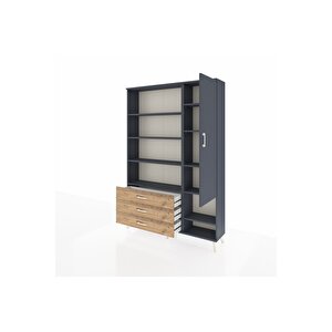 Arges Dolap 9 Raflı 3 Çekmeceli Tek Kapaklı  132x30x195 Antrasit-antrasit/çam