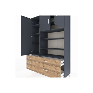 Hyperion Dolap 9 Raflı 5 Çekmeceli 3 Kapaklı 132x44x195 Antrasit-antrasit/çam