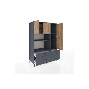 Kronos Dolap 7 Raflı 5 Çekmeceli 3 Kapaklı 132x59x195 Antrasit-çam/antrasit