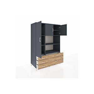Kronos Dolap 7 Raflı 5 Çekmeceli 3 Kapaklı 132x59x195 Antrasit-antrasit/çam