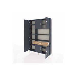 Arges Dolap 10 Raflı Tek Çekmeceli 6 Kapaklı 132x30x195 Antrasit-antrasit/çam