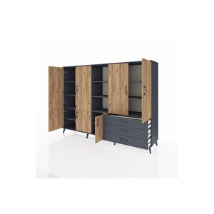 Hyperion Dolap 11 Raflı 3 Çekmeceli 7 Kapaklı 220x44x163 Antrasit-çam/antrasit