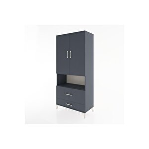 Hyperion Dolap 4 Raflı 2 Çekmeceli 2 Kapaklı 88x44x195 Antrasit-antrasit