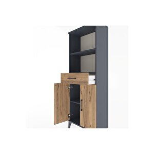 Arges Dolap 3 Raflı Tek Çekmeceli 2 Kapaklı 60x30x163 Antrasit-çam