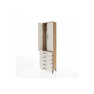 Arges Dolap 2 Raflı 5 Çekmeceli Tek Askılı 60x30x221 Çam-aytaşı