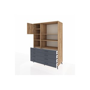 Kronos Dolap 7 Raflı 8 Çekmeceli Tek Kapaklı  132x59x195 Çam-çam/antrasit