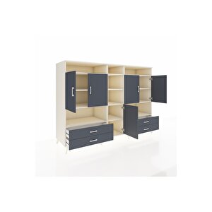 Kronos Dolap 12 Raflı 4 Çekmeceli 5 Kapaklı 220x59x163 Aytaşı-antrasit