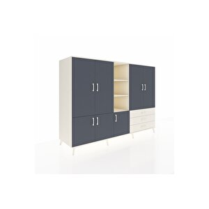 Kronos Dolap 11 Raflı 3 Çekmeceli 7 Kapaklı 220x59x163 Aytaşı-antrasit/aytaşı