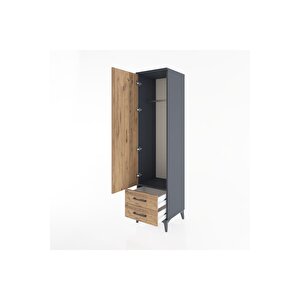 Hyperion Dolap Tek Raflı 2 Çekmeceli Tek Askılı 44x44x182 Antrasit-çam