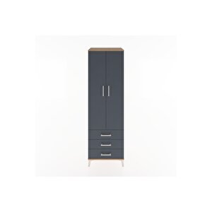 Hyperion Dolap 2 Raflı 3 Çekmeceli Tek Askılı 60x44x195 Çam-antrasit