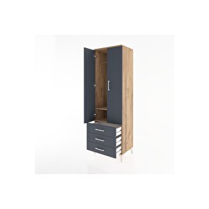 Hyperion Dolap 2 Raflı 3 Çekmeceli Tek Askılı 60x44x195 Çam-antrasit