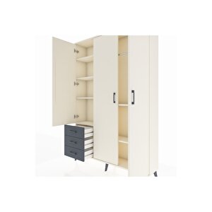 Arges Dolap 6 Raflı 3 Çekmeceli Tek Askılı 132x30x195 Aytaşı-aytaşı/antrasit