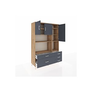 Hyperion Gardrop 8 Raflı 5 Çekmeceli 3 Kapaklı 132x44x195 Çam-antrasit