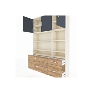 Arges Dolap 10 Raflı 4 Çekmeceli 3 Kapaklı 132x30x195 Aytaşı-antrasit/çam