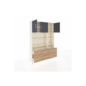 Arges Dolap 10 Raflı 4 Çekmeceli 3 Kapaklı 132x30x195 Aytaşı-antrasit/çam