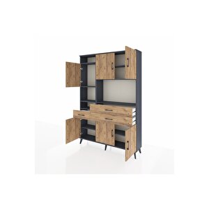 Arges Gardrop 9 Raflı 3 Çekmeceli 6 Kapaklı 132x30x195 Antrasit-çam