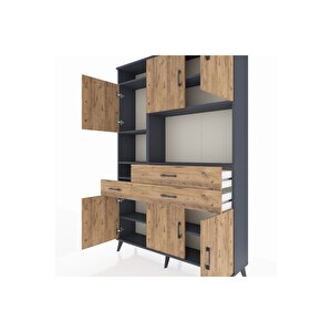 Arges Gardrop 9 Raflı 3 Çekmeceli 6 Kapaklı 132x30x195 Antrasit-çam