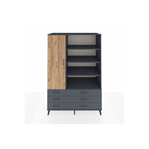 Kronos Dolap 8 Raflı 6 Çekmeceli Tek Kapaklı  132x59x195 Antrasit-çam/antrasit