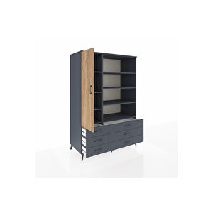 Kronos Dolap 8 Raflı 6 Çekmeceli Tek Kapaklı  132x59x195 Antrasit-çam/antrasit