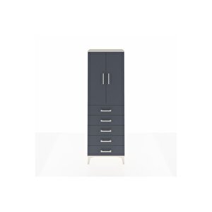Arges Dolap Tek Raflı 5 Çekmeceli Tek Askılı 60x30x182 Aytaşı-antrasit