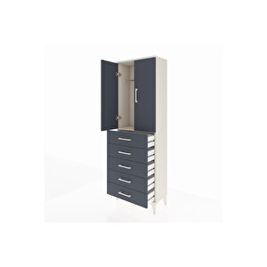 Arges Dolap Tek Raflı 5 Çekmeceli Tek Askılı 60x30x182 Aytaşı-antrasit