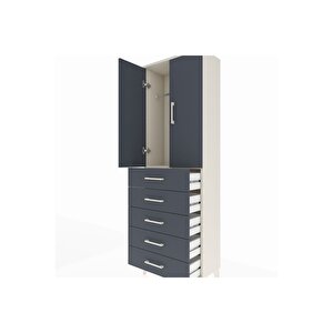 Arges Dolap Tek Raflı 5 Çekmeceli Tek Askılı 60x30x182 Aytaşı-antrasit