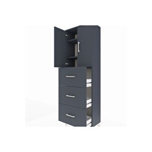 Arges Dolap 3 Raflı 3 Çekmeceli 2 Kapaklı 60x30x182 Antrasit-antrasit