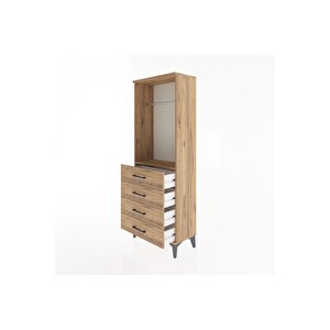 Arges Dolap Tek Raflı 4 Çekmeceli Tek Askılı 60x30x163 Çam-çam