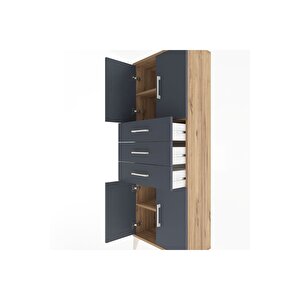 Arges Dolap 3 Raflı 3 Çekmeceli 4 Kapaklı 60x30x163 Çam-antrasit