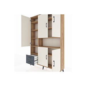 Arges Dolap 10 Raflı 2 Çekmeceli 5 Kapaklı 132x30x195 Çam-aytaşı/antrasit