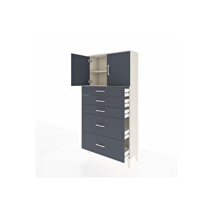 Arges Dolap 2 Raflı 5 Çekmeceli 2 Kapaklı 88x30x182 Aytaşı-antrasit