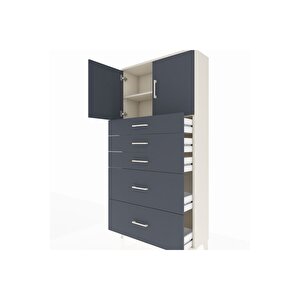 Arges Dolap 2 Raflı 5 Çekmeceli 2 Kapaklı 88x30x182 Aytaşı-antrasit