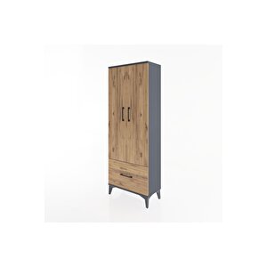 Arges Dolap 4 Raflı Tek Çekmeceli 2 Kapaklı 60x30x163 Antrasit-çam