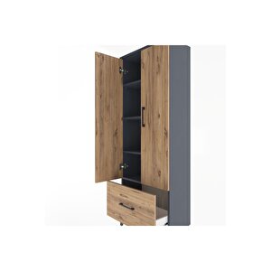 Arges Dolap 4 Raflı Tek Çekmeceli 2 Kapaklı 60x30x163 Antrasit-çam