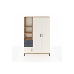 Arges Dolap 5 Raflı 2 Çekmeceli Tek Askılı 132x30x195 Çam-aytaşı/antrasit