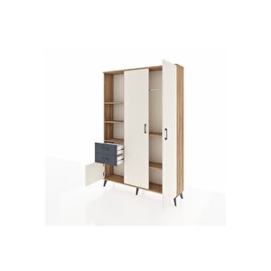 Arges Dolap 5 Raflı 2 Çekmeceli Tek Askılı 132x30x195 Çam-aytaşı/antrasit