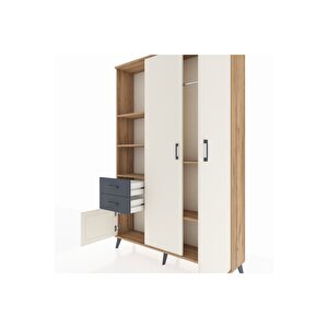 Arges Dolap 5 Raflı 2 Çekmeceli Tek Askılı 132x30x195 Çam-aytaşı/antrasit