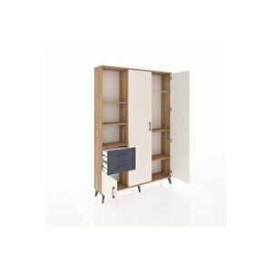 Arges Dolap 5 Raflı 2 Çekmeceli Tek Askılı 132x30x195 Çam-aytaşı/antrasit