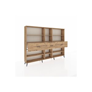 Arges Dolap 9 Raflı 3 Çekmeceli  220x30x163 Çam-çam