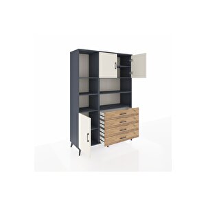 Hyperion Dolap 8 Raflı 4 Çekmeceli 3 Kapaklı 132x44x195 Antrasit-aytaşı/çam