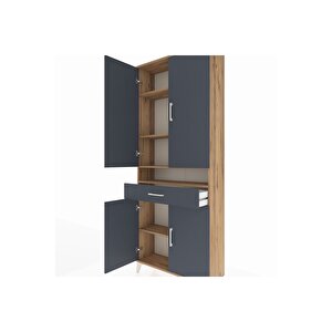 Arges Dolap 5 Raflı Tek Çekmeceli 4 Kapaklı 88x30x221 Çam-antrasit