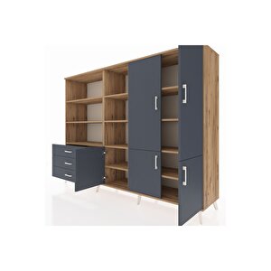 Hyperion Dolap 11 Raflı 3 Çekmeceli 5 Kapaklı 220x44x163 Çam-antrasit