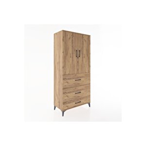 Hyperion Dolap 3 Raflı 3 Çekmeceli 2 Kapaklı 88x44x195 Çam-çam