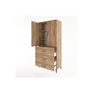 Hyperion Dolap 3 Raflı 3 Çekmeceli 2 Kapaklı 88x44x195 Çam-çam