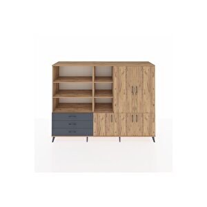 Hyperion Dolap 11 Raflı 3 Çekmeceli 5 Kapaklı 220x44x163 Çam-çam/antrasit
