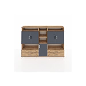 Hyperion Dolap 12 Raflı 4 Çekmeceli 5 Kapaklı 220x44x163 Çam-antrasit/çam