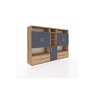 Hyperion Dolap 12 Raflı 4 Çekmeceli 5 Kapaklı 220x44x163 Çam-antrasit/çam