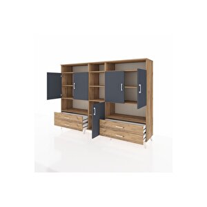 Hyperion Dolap 12 Raflı 4 Çekmeceli 5 Kapaklı 220x44x163 Çam-antrasit/çam