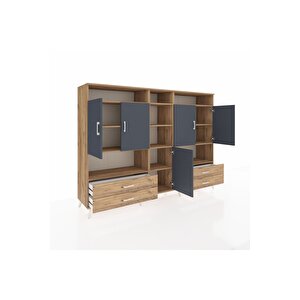 Hyperion Dolap 12 Raflı 4 Çekmeceli 5 Kapaklı 220x44x163 Çam-antrasit/çam